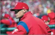  ?? CHRIS SZAGOLA — THE ASSOCIATED PRESS ?? Philadelph­ia Phillies manager Gabe Kapler looks on from the dugout during Thursday’s game against the Miami Marlins. Kapler and Nick Williams had a ‘heart-to-heart’ Saturday about the outfielder’s place in the team’s lineup.