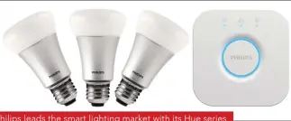  ??  ?? Philips leads the smart lighting market with its Hue series of bulbs and luminaires. While they don’t require a smart home hub to operate, they do depend on a ZigBee to Wi-Fi bridge that’s included with each of their starter kits