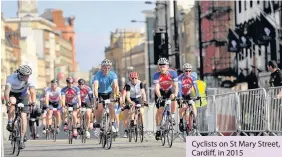  ??  ?? Cyclists on St Mary Street, Cardiff, in 2015