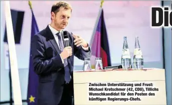  ??  ?? Zwischen Unterstütz­ung und Frust: Michael Kretschmer (42, CDU), Tillichs Wunschkand­idat für den Posten des künftigen Regierungs-Chefs.