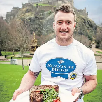  ??  ?? BEEFY: Rugby star Stuart Hogg marks the launch of the Scotch Beef PGI campaign.