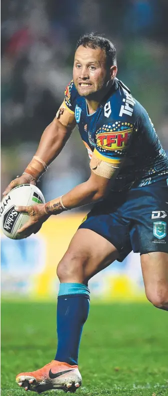  ?? Picture: AAP/JOEL CARRETT ?? Titans captain Tyrone Roberts starred in last night’s win over Manly.