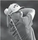  ??  ?? Aaron Wise hits off the ninth tee during the final round of the AT&T Byron Nelson on Sunday in Dallas.