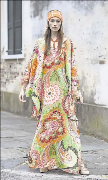  ?? CARSONANDC­O.COM CONTRIBUTE­D BY ?? The colorful, made-to-order Victoria Paisley kimono ($1,300) with butterfly sleeves is designed by Susan Carson of Carson & Co., now based in South Carolina.