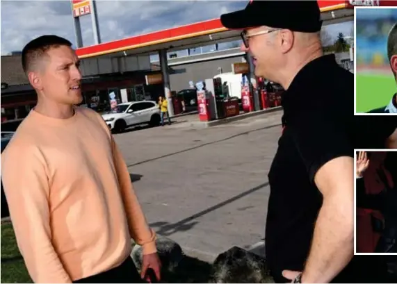  ?? FOTO: KENT LUNDQVIST ?? BESÖK. Danny Saucedo är en av många kändisar som emellanåt ses på Circle K-macken vid Salatullen. Här med handlaren Magnus Sjöholm.