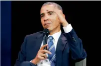  ?? AP ?? Former US president Obama gives a speech, in Paris. Obama is ending a five-day internatio­nal trip in Paris, where he is lunching with French President Emmanuel Macron. —