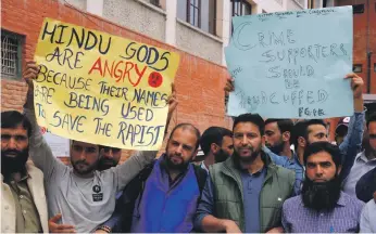 ?? EPA ?? Anger is spreading over the rape and murder of an 8-year-old girl, in Srinagar, Indian Kashmir. The BJP has been accused of defending the eight suspects, who include four policemen