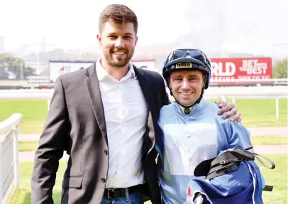  ?? Picture: JC Photograph­ics ?? DARK HORSE. James Crawford, pictured with JP van der Merwe, is looking for a big performanc­e from Super Silvano in Saturday’s Grade 1 Betway Summer Cup over 2000m at Turffontei­n.