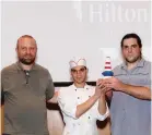  ?? (Hilton Tel Aviv) ?? NOAM LAUTMAN (left) with Maor Nagar (center) and Ben Davis Tzuriel, at the Lautman Foundation awards ceremony at the Hilton Tel Aviv hotel.