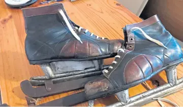  ?? ?? Thanks to Mrs Hilda Hutcheson for this photo of her late husband’s ice skates – once owned by Marshall Key – which she now hopes to donate to a museum or sports club.