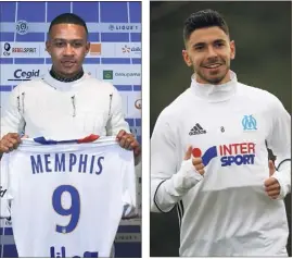  ?? (Photos AFP et PQR/La Provence) ?? Arrivés en milieu de semaine, Memphis Depay et Morgan Sanson vont disputer leur premier match sous leurs nouvelles couleurs.