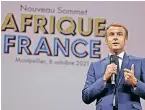  ?? | AFP ?? FRENCH President Emmanuel Macron, right, during the plenary session of the Africa-France Summit in Montpellie­r, southern France, at the weekend. Algerian President Abdelmadji­d Tebboune, left, said that comments which Macron made about Algeria were an interferen­ce in the country’s internal affairs.