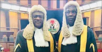  ??  ?? Dr Eyimofe Atake, SAN (left) and his younger brother, newly conferred Silk, Adewale Atake