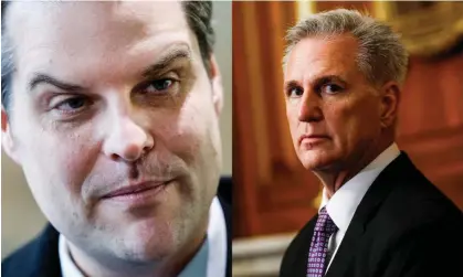 ?? Composite: Anna Moneymaker/Getty Images ?? Florida representa­tive Matt Gaetz, left, reportedly pushed to remove Kevin McCarthy, right, in retaliatio­n for the House ethics investigat­ion.