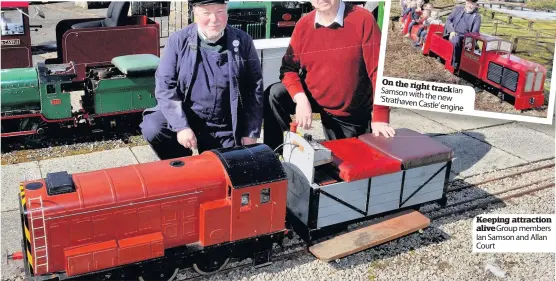  ??  ?? On the right Samson track Ian with the new ‘Strathaven Castle’engine Keeping attraction alive Group members Ian Samson and Allan Court