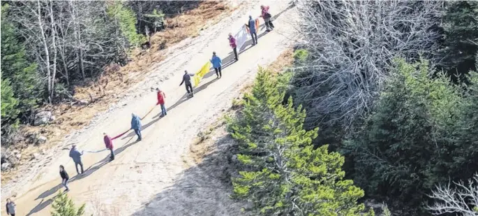  ?? FILE ?? Clearcutti­ng protesters gather on a road in New France, Digby County. A couple who occupied a Natural Resources office in Halifax have had their acquittal quashed by a Supreme Court judge.