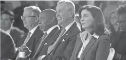  ?? KEVIN R. WEXLER/NORTHJERSE­Y.COM ?? Right to left, New York Gov. Kathy Hochul, New Jersey Gov. Phil Murphy and New York City Mayor Eric Adams are shown during a press conference, at Moynihan Train Station in June 9.