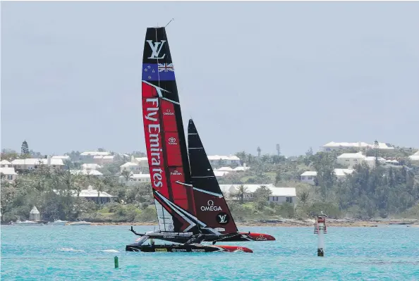  ?? GREGORY BULL / THE ASSOCIATED PRESS ?? Emirates Team New Zealand faces Oracle Team USA in more America’s Cup sailing competitio­n this weekend.