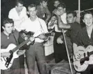  ??  ?? Rocking the deck: Pete, far left, and the ship’s band