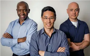  ?? ?? SAMBANOVA'S THREE COFOUNDERS (from left: Kunle Olukotun, Rodrigo Liang, and Christophe­r Ré) found a way to cost-effectivel­y harness the power of AI.
