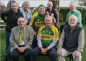  ??  ?? Jim Morris and friends at The Royal Hotel: Back: Liam Lynch, John O’Sullivan (Chairman of Valentia GAA Club), Jim Morris, Rocky (Jim’s beloved springer spaniel), Pat O’Connor, Andy O’Sullivan (Chairman of Kenmare Shamrocks GAA Club). Front: Hugh...