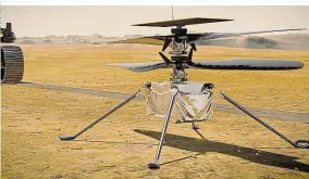  ??  ?? 118 Jahre nach dem ersten motorisier­ten Flug auf der Erde (Gebrüder Wright) soll die Flug-Premiere am Mars folgen