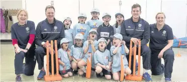  ??  ?? Howzat! Young cricketers at Mary Erskine School, Edinburgh at the All Stars launch with Nicola Wilson (Cricket Scotland Womens Participat­ion Manager), Grant Bradburn (Scotland head coach), George Munsey (Scotland internatio­nal player) and Kirsty...