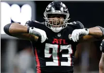  ?? ASSOCIATED PRESS FILE PHOTO ?? Atlanta Falcons defensive tackle Calais Campbell celebrates after recording a sack during a game last season. The veteran, who has been named to the Pro Bowl six times, remains available in free agency.