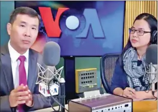  ?? FACEBOOK ?? VOA Khmer presenters broadcast live on Facebook on Monday.