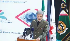  ??  ?? MEHR NEWS AGENCY Iranian Defense Minister Brigadier General Amir Hatami addresses the Internatio­nal Roundtable on Humanitari­an Mine Action in Tehran on March 12, 2019.