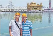  ??  ?? Narayan Prasad Bhattarai and Nabraj Bhattarai during their visit to Golden Temple in Amritsar.