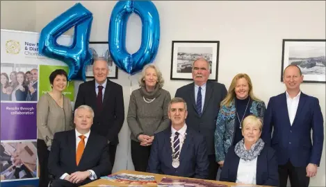  ??  ?? New Ross & District chamber of Commerce 40th birthday launch at the Rising Tide Centre. Sean Connick, John McSweeney president and Teresa Delaney. Back; Margaret Goldsmith, Ernest Levingston­e, Ann Carton, Mark Minihan, Mary Browne and Lorcan Kinsella.