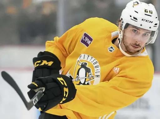  ?? Peter Diana/Post-Gazette ?? Defenseman Marcus Pettersson signed a one-year deal worth $874,125 after the Penguins were unable to clear enough salary cap space to secure him beyond this season. “This is my first Penguins camp, so I wanted to make sure I’m here for all of it,” he said.