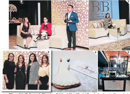  ?? FOTOS: DAVID MENDOZA ?? (1) Isaac Arbañil, director de Alimentos y Bebidas del Hotel Marriott Tegucigalp­a, durante el lanzamient­o de Bridal Bazar 2019. (2) Marcia Lagos de Dip, de Pronovias, traerá lo nuevo en vestidos de novia. (3) Vera Montoya de Rodas, Fabiola Matamoros, Marcia Lagos y Karen Mendoza. (4) Conozca lo último en dulces y postres para el candy bar. (5) Coffee Bar es una de las novedades para los invitados, conozca este nuevo servicio en Bridal Bazar. 3 1 4 2 5