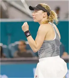  ?? — USA Today Sports ?? Ekaterina Alexandrov­a reacts after winning the second set against Jessica Pegula (USA) in the quarterfin­al of the WTA Miami Open at Hard Rock Stadium.