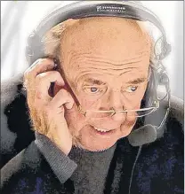  ?? FILE ?? In this handout of the photo used on the front page of his memoirs, ‘Now I’m Catching On,’ Bob Cole is shown calling the play-by-play for a National Hockey League game. Sportsnet says the 85-year-old from St. John’s will work 10 Hockey Night in Canada games over the first half of the 2018-19 NHL campaign, in what will be his 50th and final season on the job.