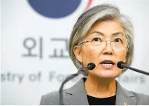  ?? Yonhap ?? Foreign Minister Kang Kyung-wha speaks during a press briefing at Government Complex Seoul, Thursday.