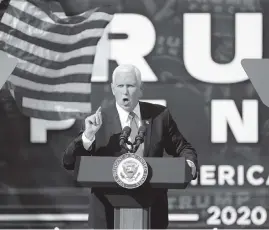  ?? PHELAN M. EBENHACK AP ?? Vice President Mike Pence speaks to supporters Saturday in The Villages in Central Florida. ‘The road to victory runs through Florida,’ he told a crowd at a stop earlier in Orlando.