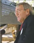  ?? RICK ROMANCITO/Taos News file photo ?? Speaker and Taos Pueblo attorney Jerry Straus explains the unique quality of the Blue Lake struggle in remarks delivered during the ‘Return of Blue Lake to Taos Pueblo’ celebratio­n in 2010.