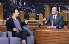  ?? ANDREW LIPOVSKY — NBCU PHOTO BANK VIA AP ?? This image released by NBC shows Lin-Manuel Miranda during an interview with host Jimmy Fallon on “The Tonight Show Starring Jimmy Fallon,” in New York.