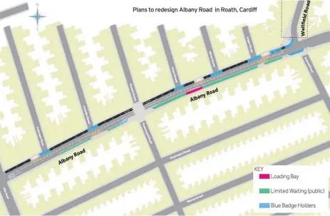  ??  ?? Plans to redesign Albany Road in Roath, Cardiff