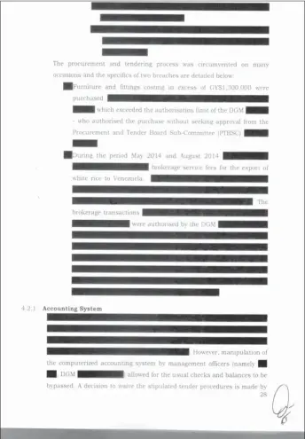  ??  ?? An excerpt from the redacted audit report