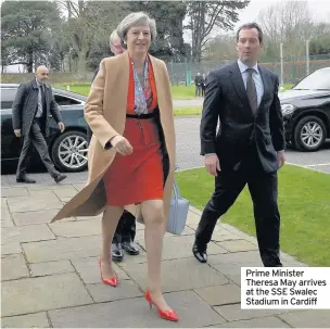  ??  ?? Prime Minister Theresa May arrives at the SSE Swalec Stadium in Cardiff