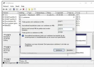 ??  ?? Om op de harde schijf of ssd ruimte te maken voor Linux, laat je een Windows-wizard gewoon een bestaande partitie verkleinen.