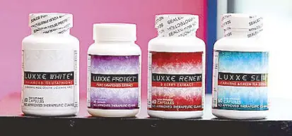  ??  ?? Supplement your lifestyle: Luxxe White, Luxxe Protect, Luxxe Renew and Luxxe Slim are FrontRow’s bestsellin­g products, available through FrontRow sellers.
