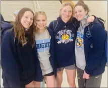  ?? KEV HUNTER — MEDIA NEWS GROUP ?? North Penn’s 200free relay of, from left, Sarah Poach, Emma Raser, Kayla Stressman and Madeline Faikish earned the eight-place medal at the PIAA Championsh­ips on March 16, 2022.