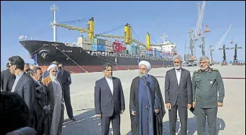  ?? AP ?? Iranian President Hassan Rouhani (centre) at the inaugurati­on of the port of Chabahar.