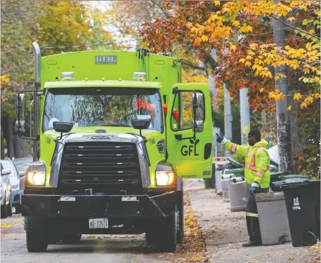  ?? CARLOS OSORIO/REUTERS ?? A truck from waste management company GFL makes its rounds through Toronto on Tuesday. Vaughan, Ont.-based GFL is the latest company that has struggled to raise money through share sales. It would have been one of Canada’s biggest IPOs.