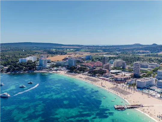  ?? ?? An aerial view of areas of Magaluf beach in Mallorca.