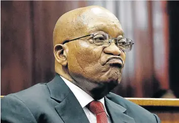  ?? Picture: POOL VIA REUTERS / NIC BOTHMA ?? FIGHTING ON: Former president Jacob Zuma in the KwaZulu-Natal high court in Durban last year. Zuma is fighting efforts to charge him with corruption.